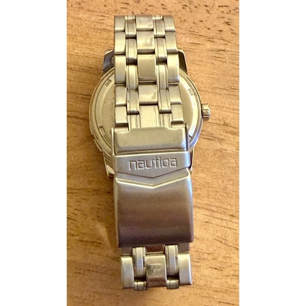 Vintage NAUTICA Day Date large Men's Watch Stainless Diver 100M Needs Battery